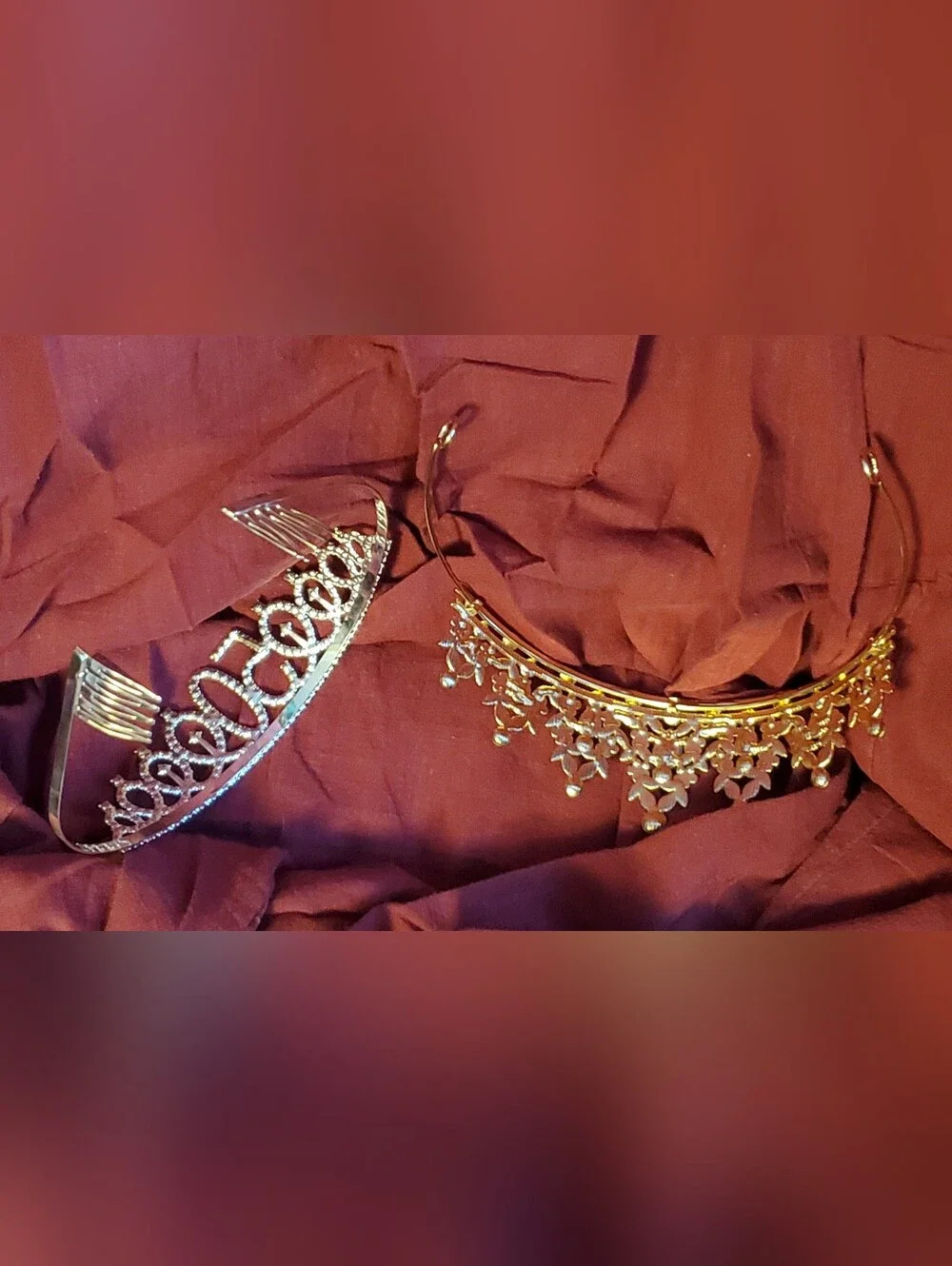 Gold and Silver Jeweled Tiara Set - Elegant Women's Crowns